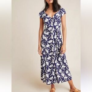 Anthropologie Navy and white Floral Midi Dress spring/summer wedding dress